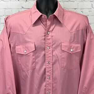 Vintage 70s Malco Modes Pearl Snap Button Front Shirt Western Pink L Large